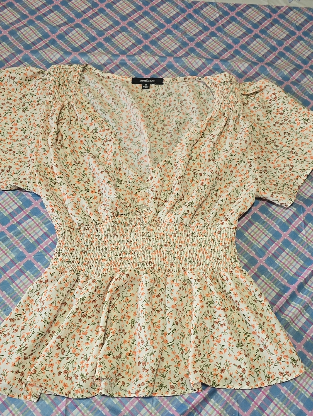 Ambiance Cream Blouse with Orange Floral Print